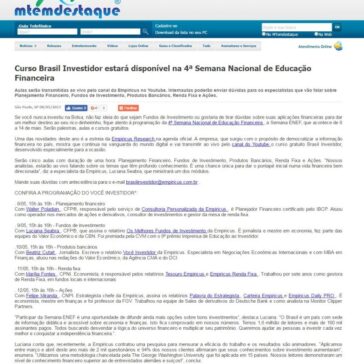Curso Brasil Investidor estará disponível na 4ª Semana Nacional de Educação Financeira – M Tem Destaque